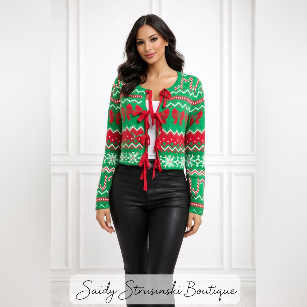 Sincerely Jules Christmas Sweater XL Festive Crop Cardigan Red Green Holiday